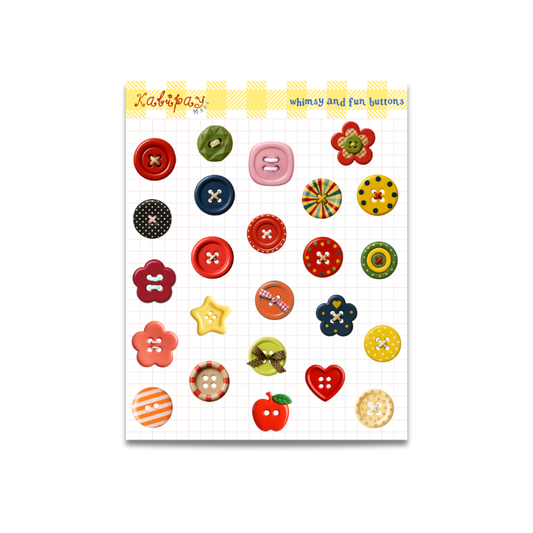 Whimsy and Fun Buttons Sticker Sheet
